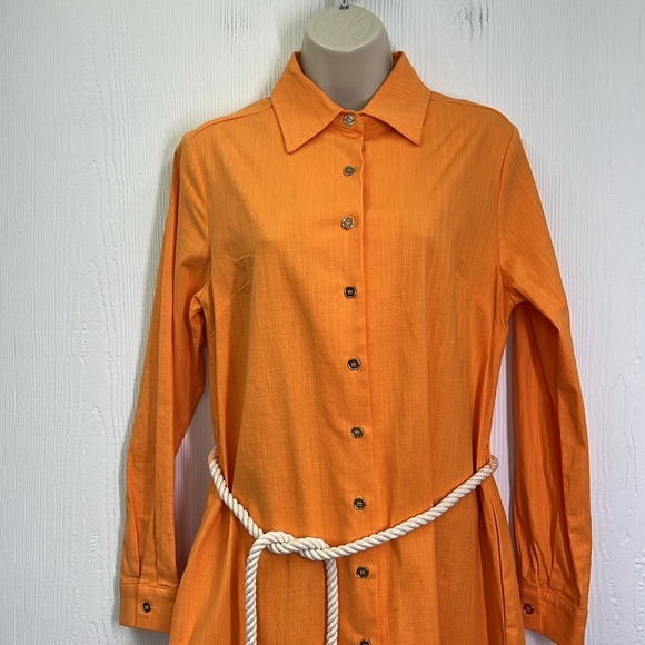 CK Bradley - NWT Orange Button Down Long Sleeve Rope Belt Slit Maxi Dress Large - Picture 8 of 14